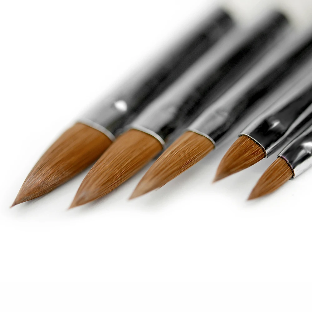 5PCS/Set 100% Kolinsky Sable Nail Brush Set Acrylic UV Nail Gel Painting Nail Extension Brush Professional Black Manicure Tool