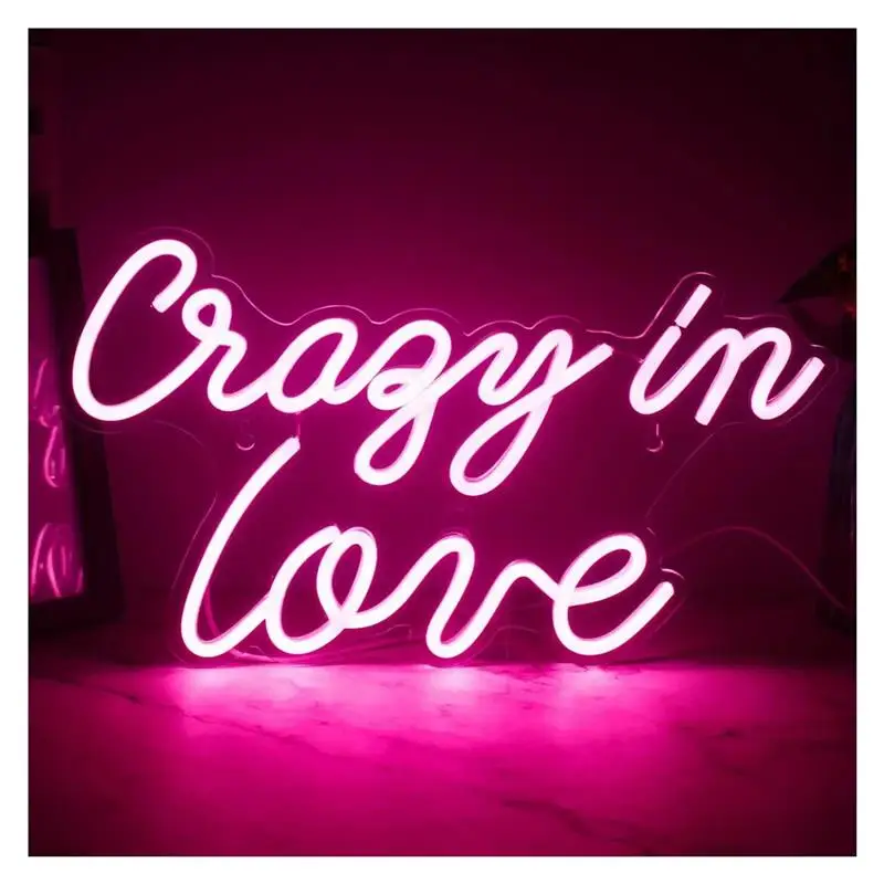 "Crazy In Love" Neon Sign Pink For Wall Decor Light USB Powered For Home Bedroom Wedding Letter Sign Illuminated 42cm24cm