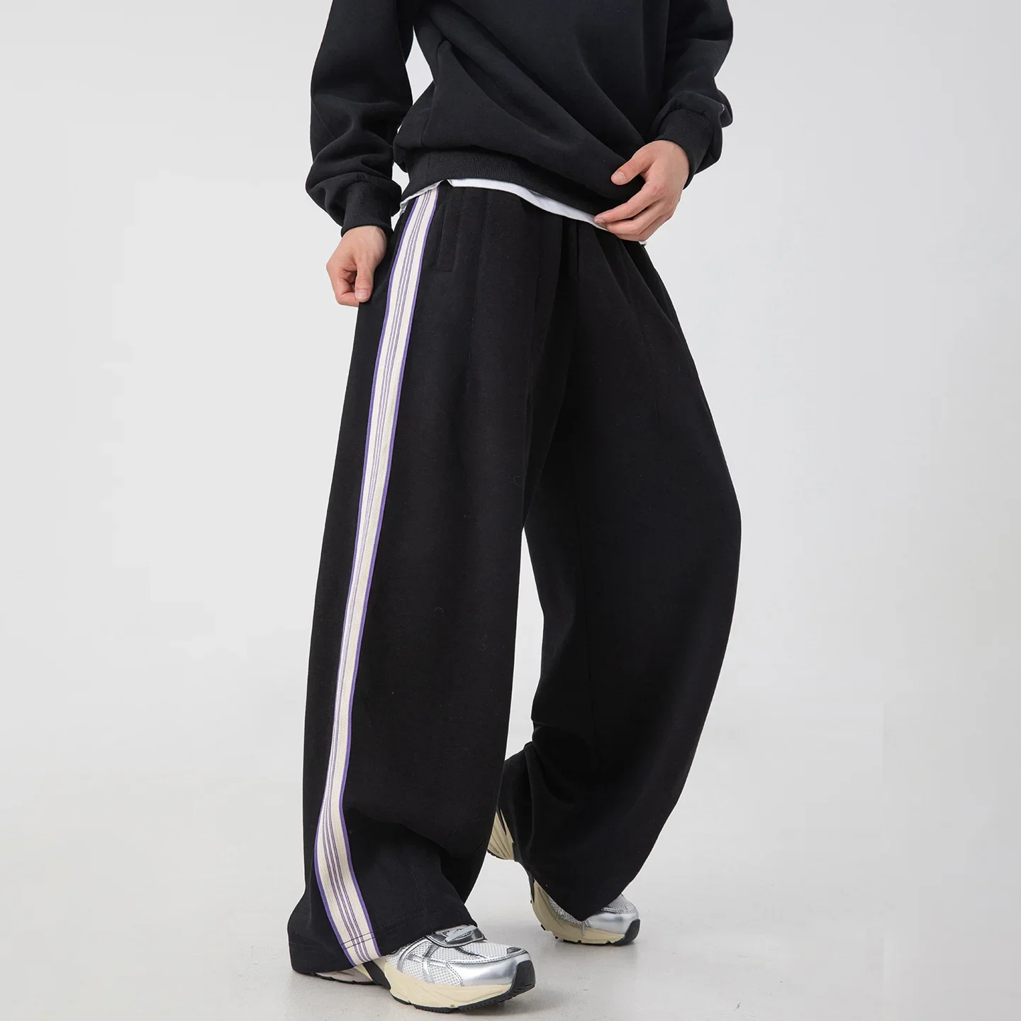 Korean version Fashion Mens Color-coded Casual Trendy Wide Leg Straight Sports Trousers Male Simple Basic Pants Bottom Clothes