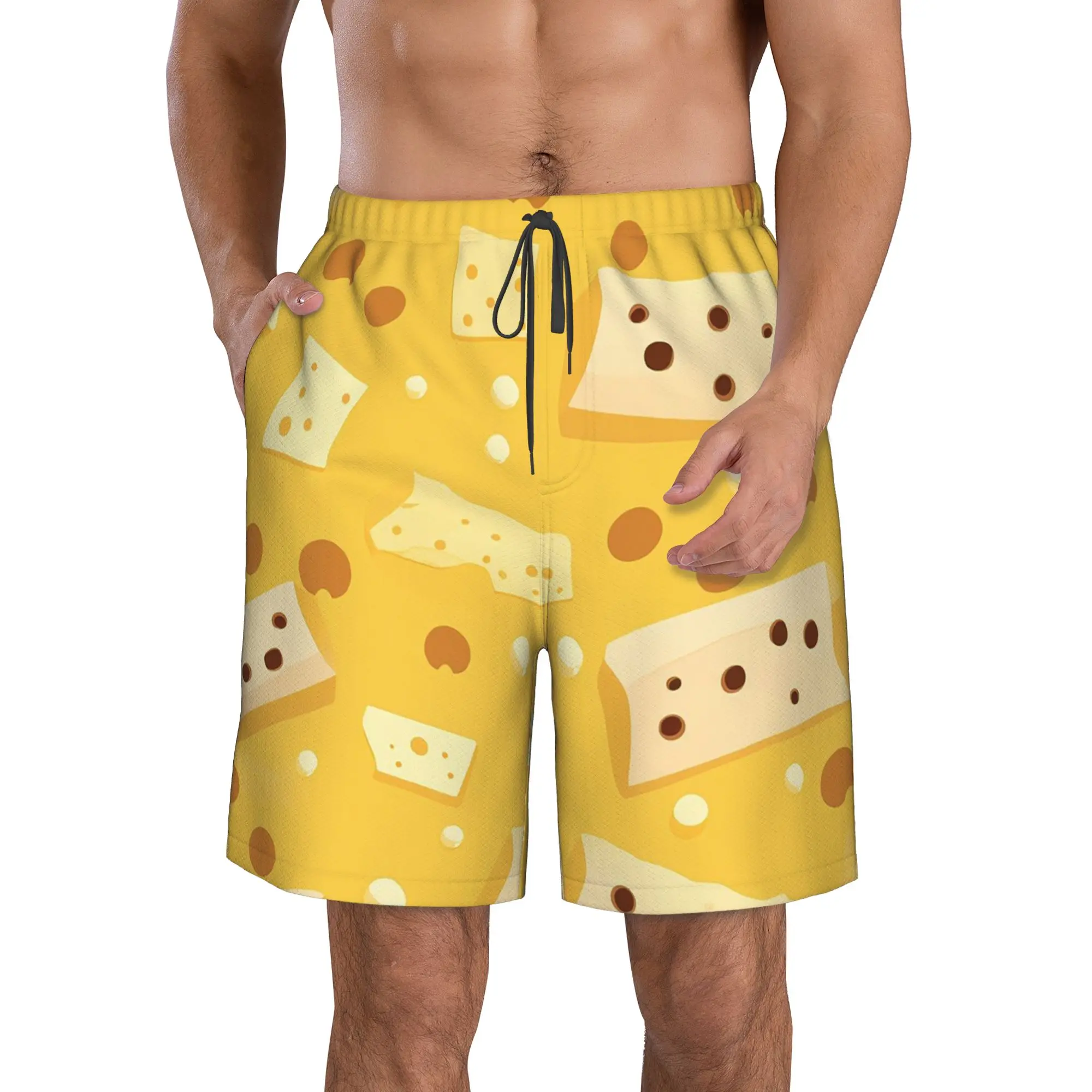 Cartoon Cheese Cheesy Brie Trunks Beach Board Shorts Casual Quick Dry Swim Summer Men Pants
