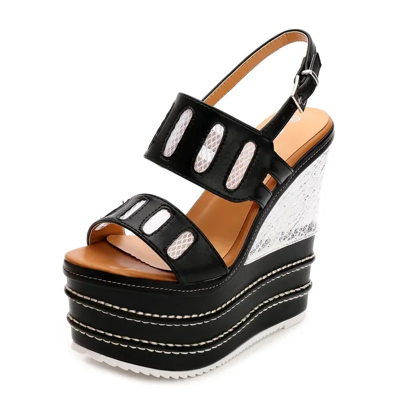 32-40 16cm High Heel Sandals Women Wedges Summer Shoes Ladies New Strew Heel Strap Sandal