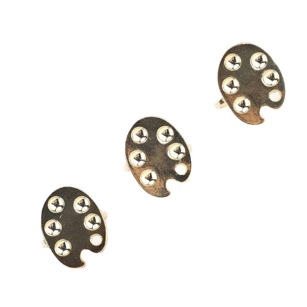 3Pcs Practical Gold Nail Art Palette Aluminum 2.6*1.95*2.6CM Nail Art Display Ring Wearable Nail Palette For Technicians