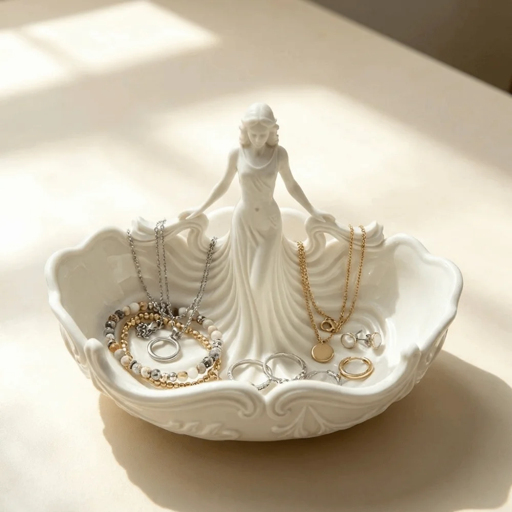 Decoration Elegant Jewelry Storage Tray Simple Statue-Shaped Decorative Storage Tray Home Desktop Tray Nightstand