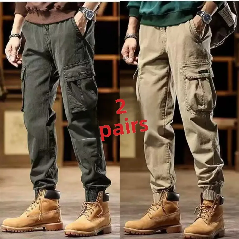 Men's Workwear Pants Casual Cotton Cargo Trousers Spring Autumn Wear Resistant Dirt Proof Automotive Repair Loose Fit Elastic...