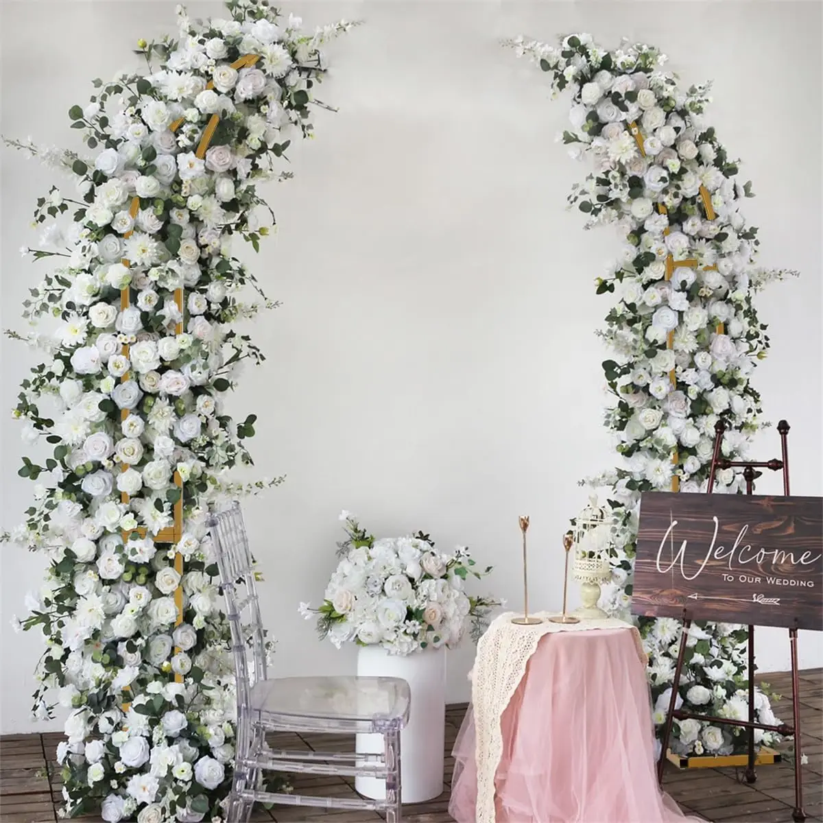 Gold Curved Wedding Arch Backdrop Stand, 2pcs Moon Arch Backdrop Stand for Wedding, Birthday Party Room Decorations(5.9ft,6.9ft)