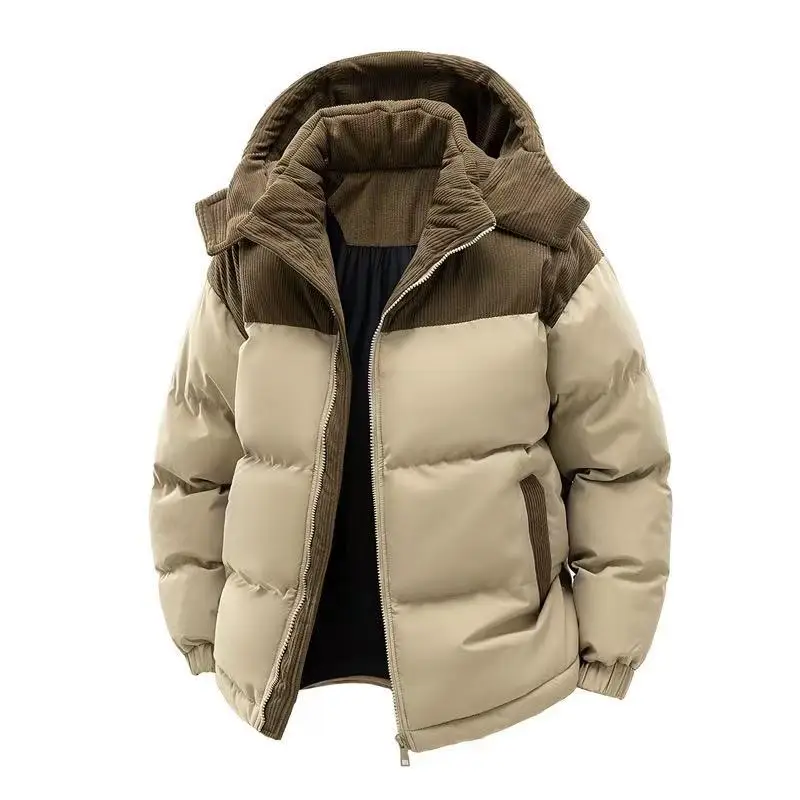 2025 Autumn/Winter New Men's Hooded Cotton Jacket Thickened Warm Fashion Splicing Couple's Cotton Jacket