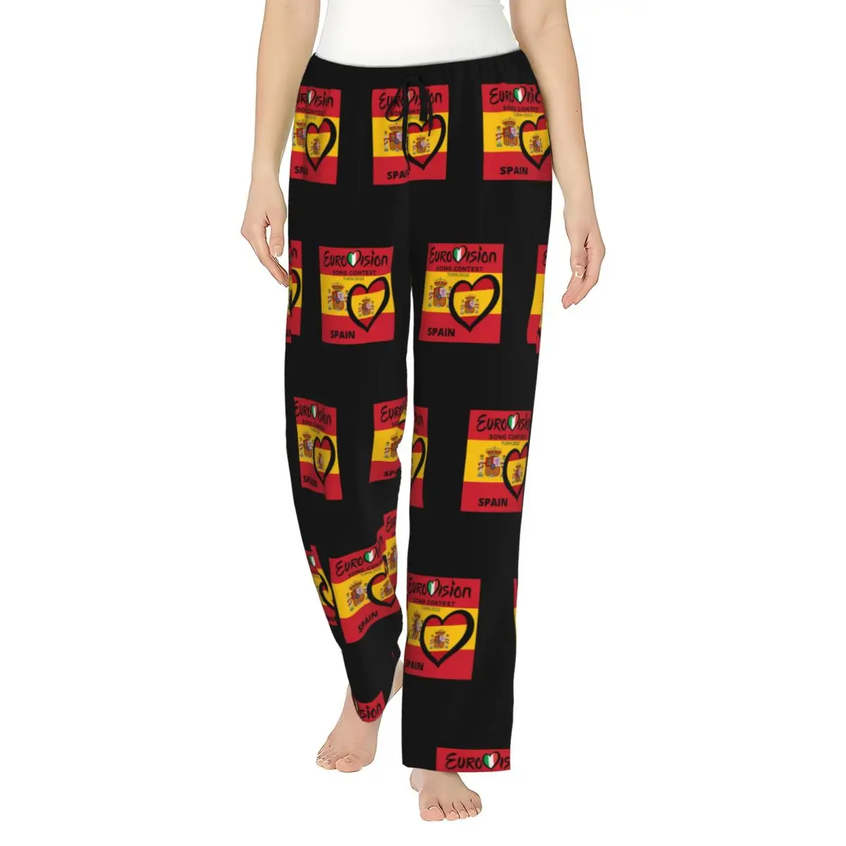 Eurovision Song Contest 2022. SPAIN. Flag Of Spain With Heart Women Pajama Pants Lounge Sleep Sleepwear Bottoms with Pockets