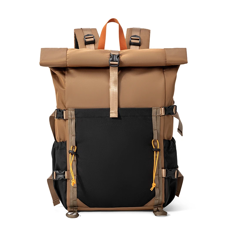 28L Men's Roll Mouth Expandable Patchwork Travel Backpack Laptop Backpack Outdoor Waterproof Camping Hiking Backpack Schoolbag