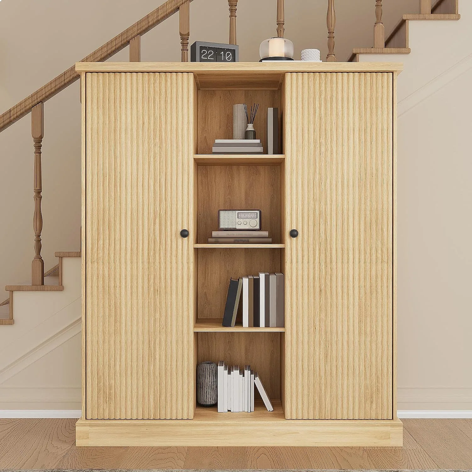 Narrow 6-Tier Tall Shoe Cabinet with Adjustable Shelves, Space Saving Natural Oak