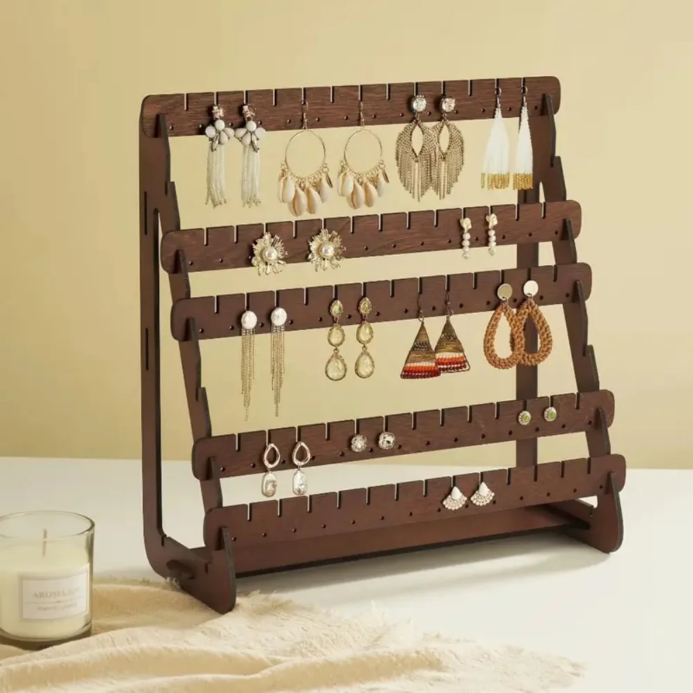 Wooden Large Capacity Earring Display Stand Jewelry Storage Organizer Jewelry Storage Rack for Dresser Vanity Table Shop Selling