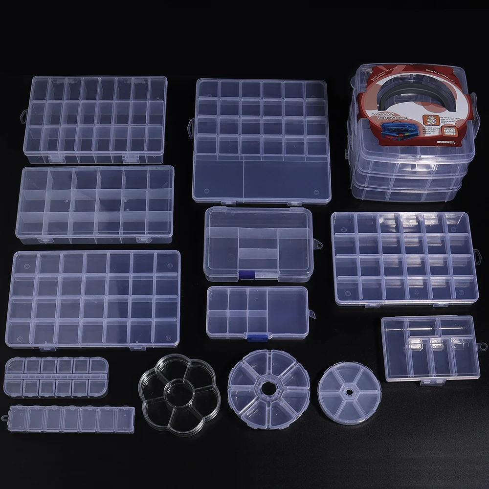 1Pc Transparent Plastic Jewelry Storage Box Multifunctional Jewelry Organizer Box Container with Grids For Earring Display