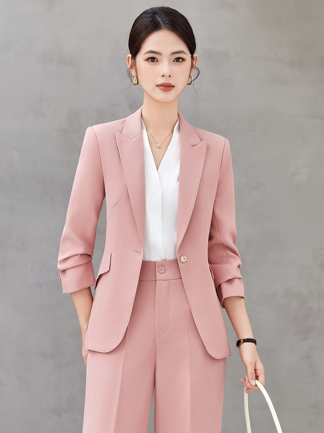 Elegant Professional Women's Workwear Suit Set Long Sleeve Slimming Commute Career Polyester Fiber Fully Lined Double Slit