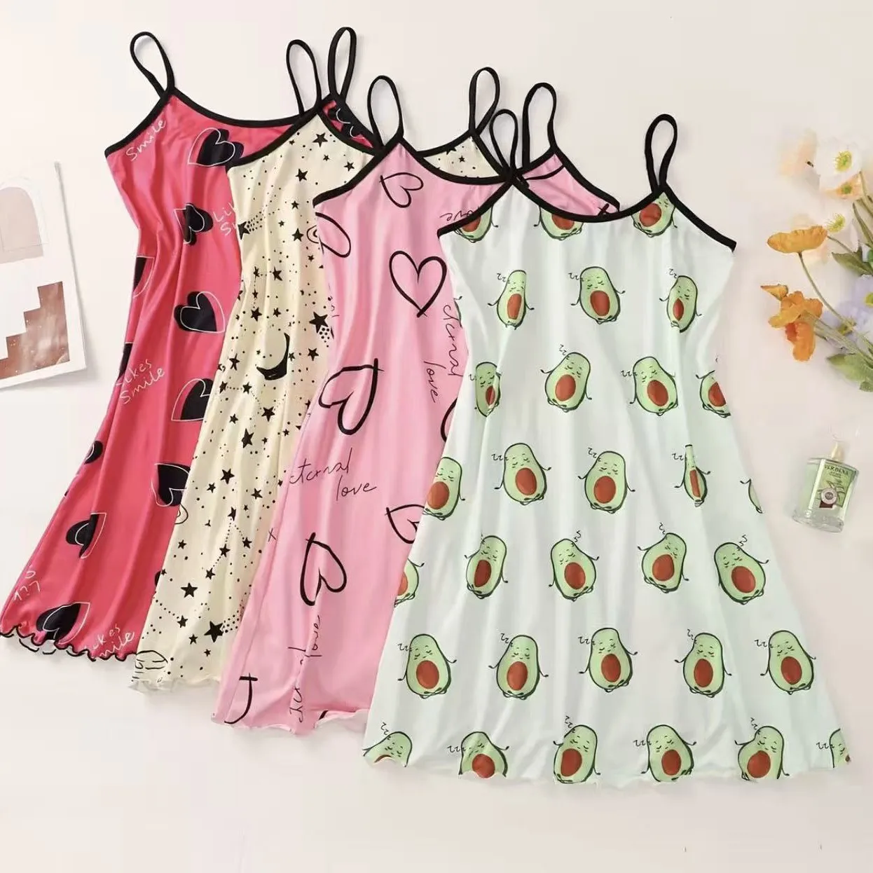 Women Pajama Lady Summer NightDress Slim Fit Mid-Length Homewear Girls Students Sleepwear Camisole NightdressHome Dress Pajama