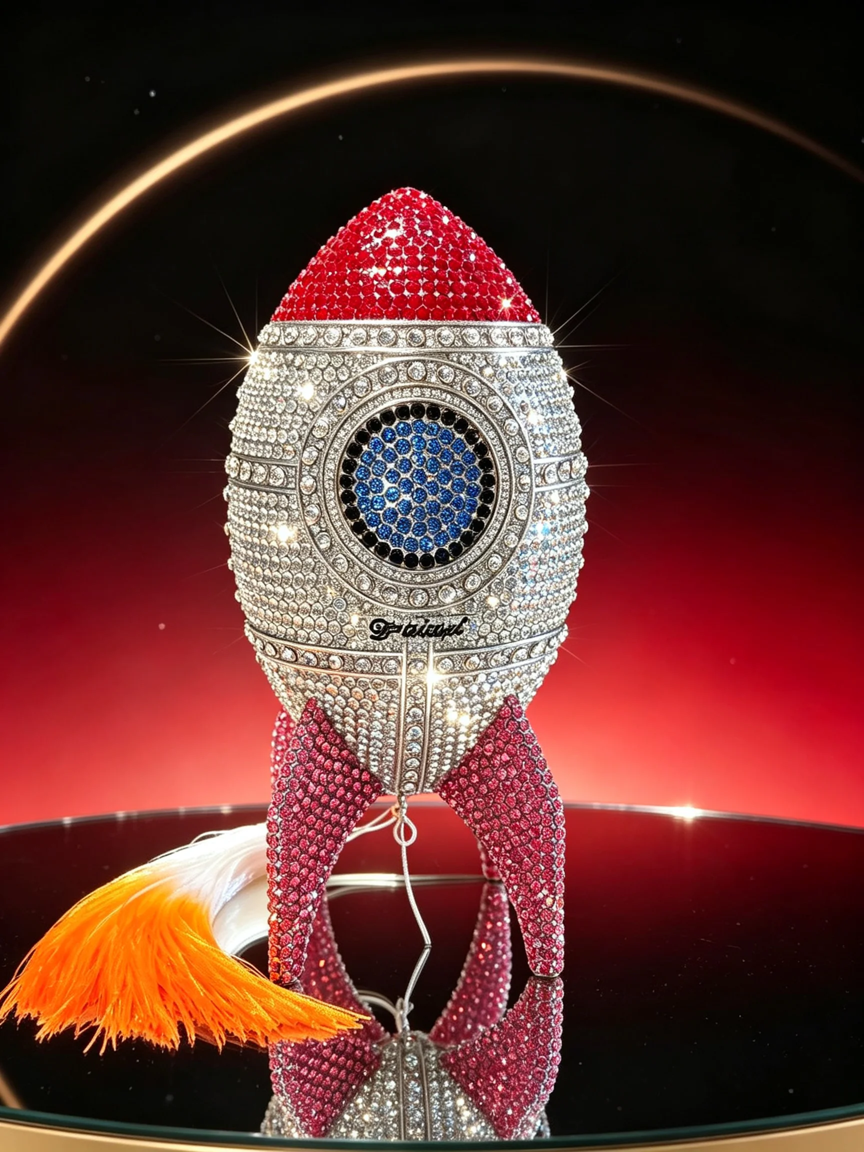 Handmade 3D Rocket Crystal Clutch Bag with Full Rhinestone Novelty Evening Purse Flame Tassel for Women Wedding Prom Banquet Par