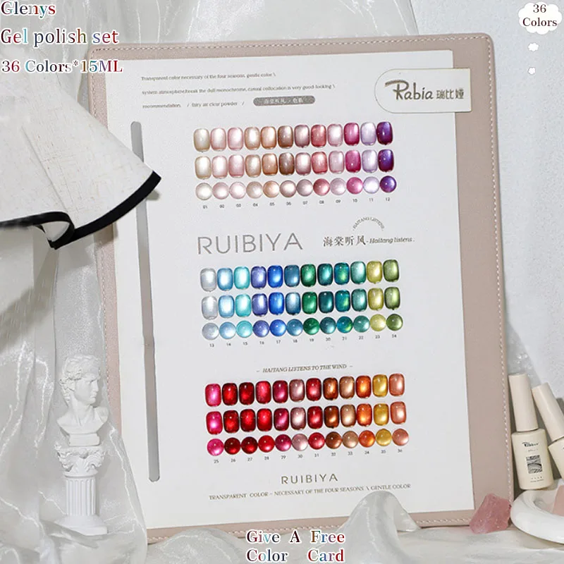 Glenys 36 color cat's eye nail polish gel popular immersion gel color matching card nail shop special nail art varnish set