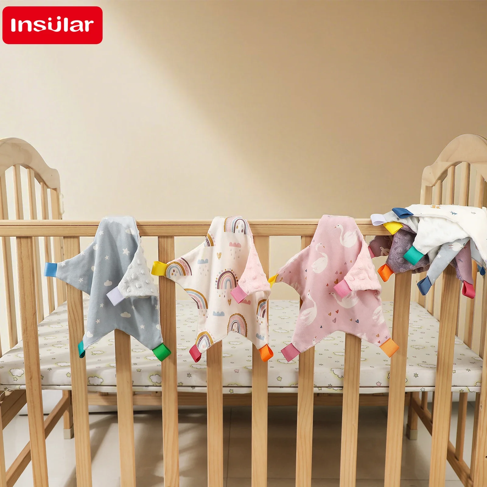 INSULAR Infant Handkerchief Comfortable Baby Label Soothing Towel Double-sided Newborn Appease Washrag Sleep-aid Doudou 0-1Y