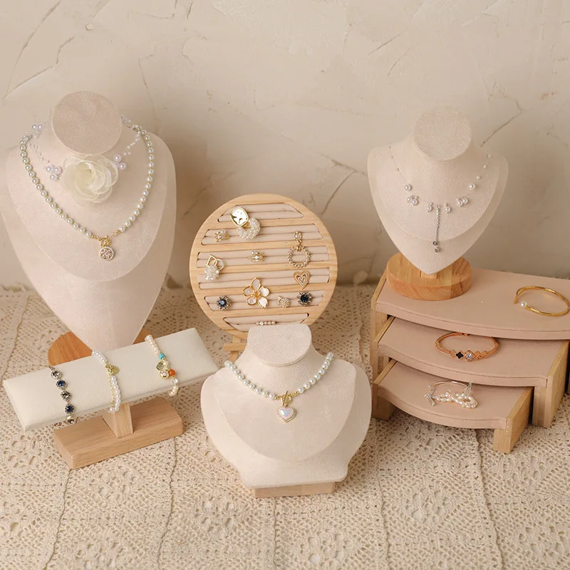 1pc Wood Jewelry Display Rack Pendant Necklace Bracelet Earrings Ring Storage Stand Holder Counter Jewellery Showcase Organizers