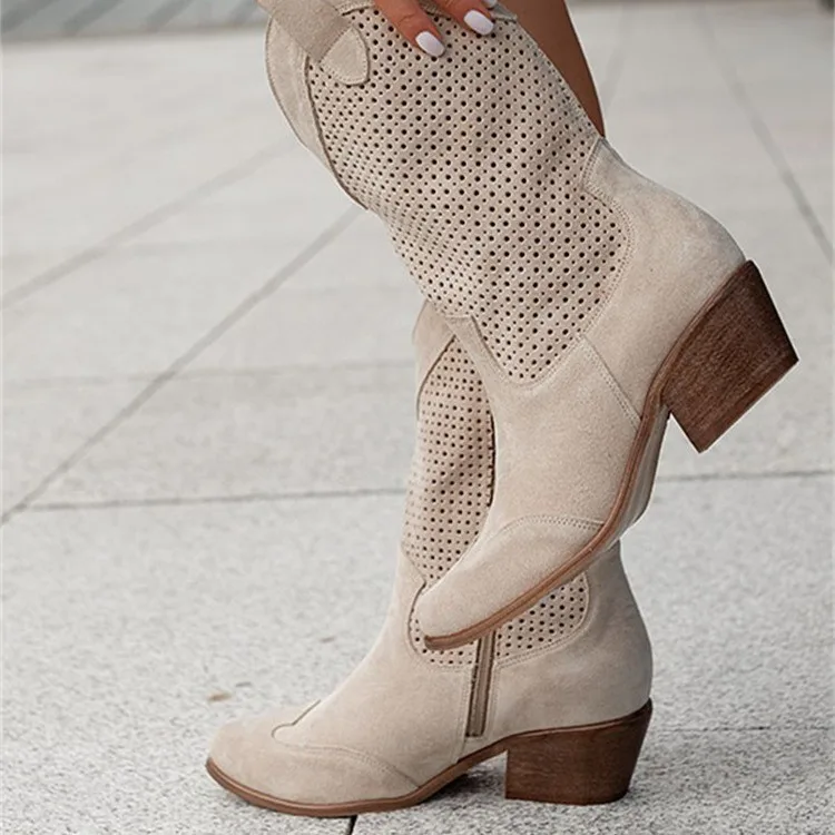 2026 New Women's White Side Zipper Women's Boots with 40-43 Large Size Burnt Suede Low Tube in High Street Round Head.