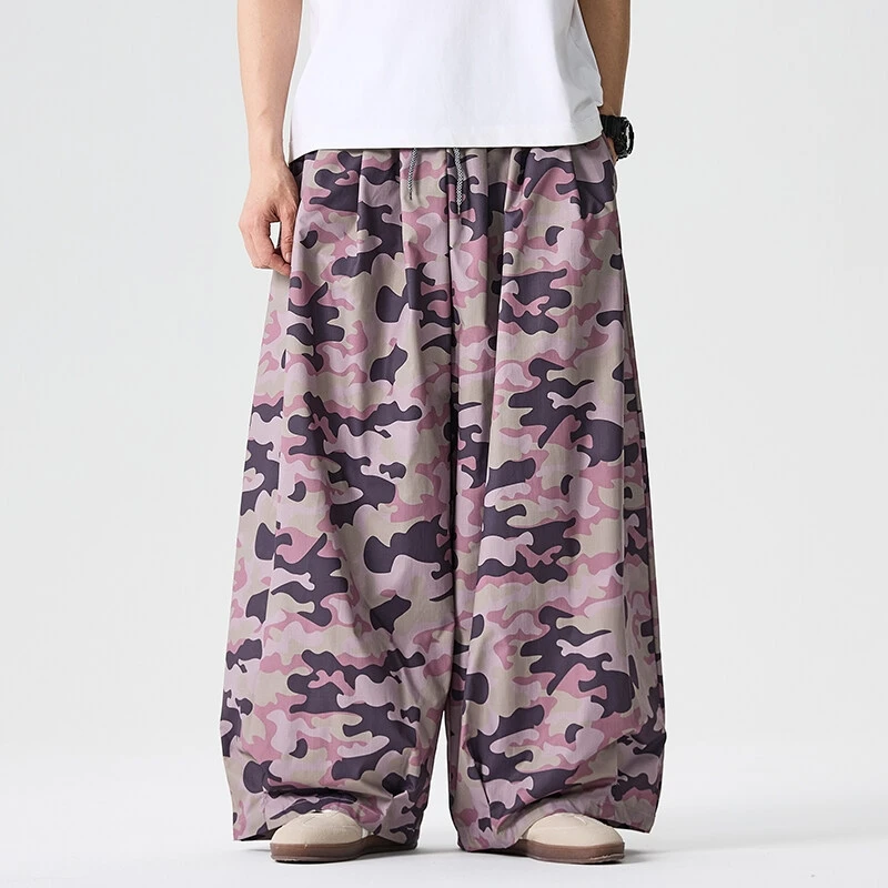 Men and Women Camouflage Wide Leg Pants Light Thin Straight Casual Trousers Elastic Waist Harun Pants Loose Oversize Streetwear