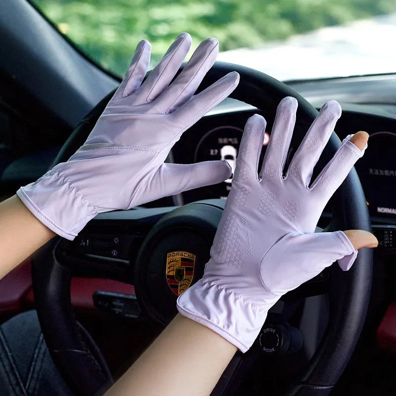 Ice Silk UV-Protective Gloves for Women  Mid-Length Breathable Thin Anti-Slip Touchscreen-Compatible Gloves for Summer Driving