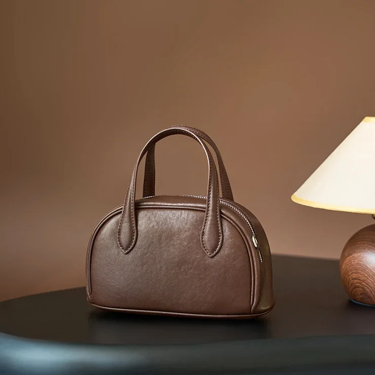 100% Genuine Leather 2025 Ttanned Retro Women's Handbag Ladies Fashionable Commuting Mini Crossbody Girls Shoulder Pillow bag