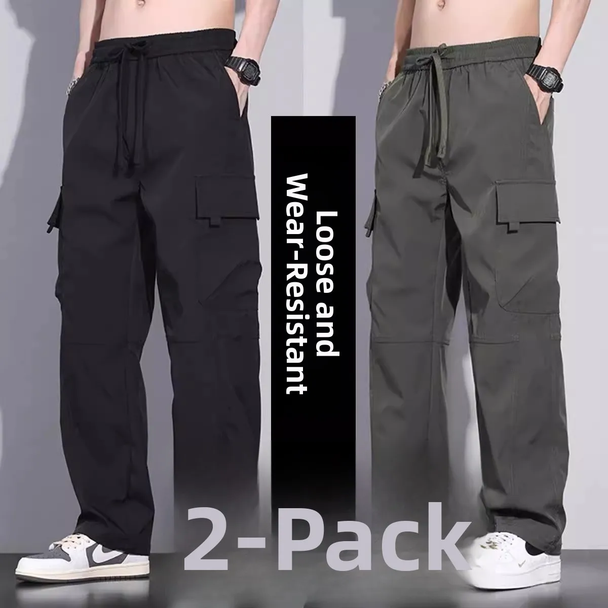American Retro Wear-Resistant Cotton Work Trousers Men's Loose Casual Elastic Waist Straight Leg Pants Spring Autumn