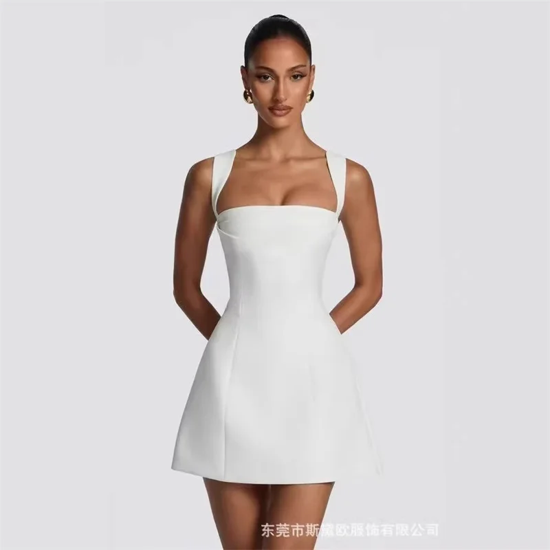 Sexy White Prom Dress Stripe Sleeveless A Line Short Mini Party Gown Elegant Formal Wedding Guest Birthday Robe