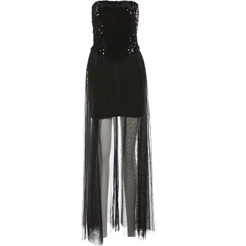 Women's Slim Mesh Stitching Temperament Hip-wrapped Dress Light Luxury Extravagance High-end Sense Sequin Decorative Tube  Dress