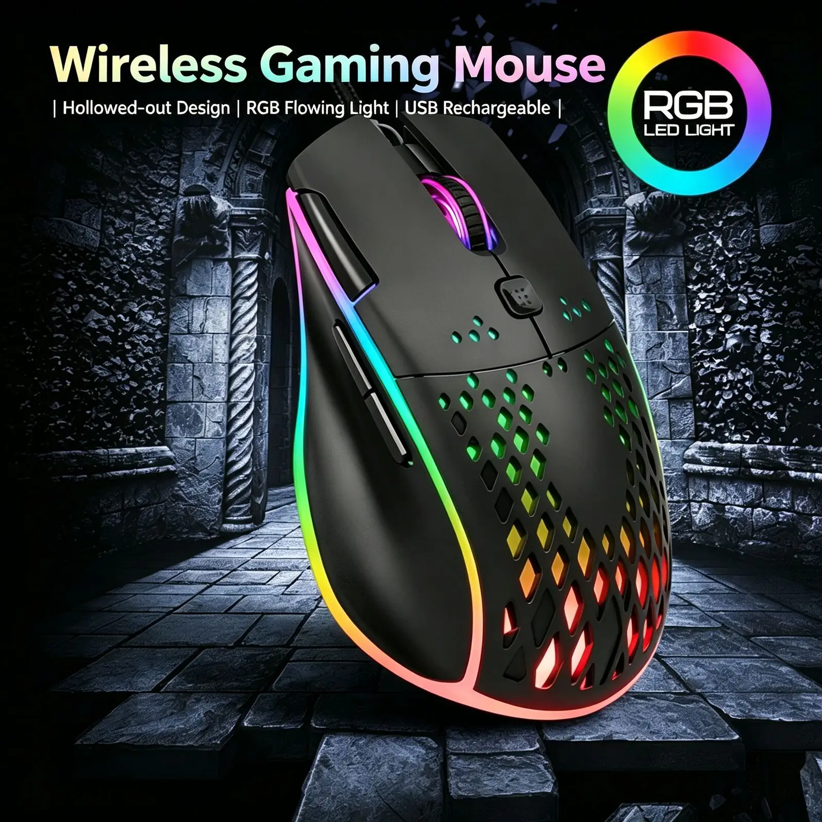 RGB Flowing Light Wireless Gaming Mouse Hollowed-out Ergonomic 7 Buttons Rechargeable 2.4G Mice For PC Laptop Desktop Gamer Gift