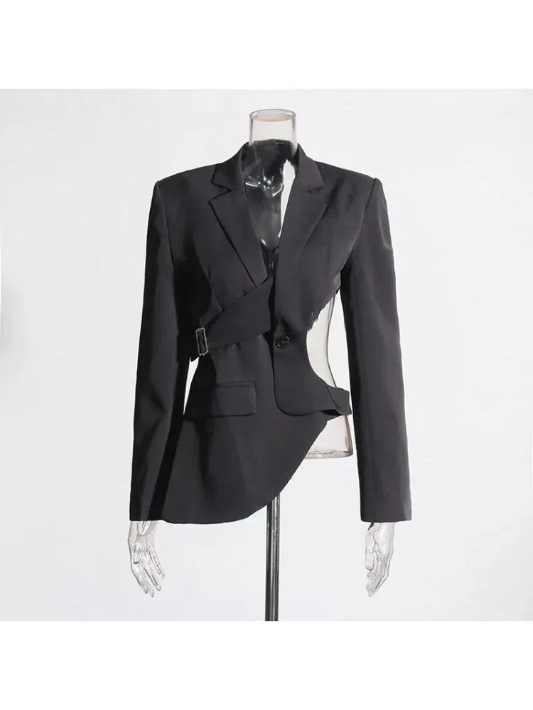 YYAHAHAS 2026 New Women Deconstructed Blazer Asymmetric Lapel Long Sleeve Waist Cut-Out Tailored Slim Fit Cropped Suit Jacket