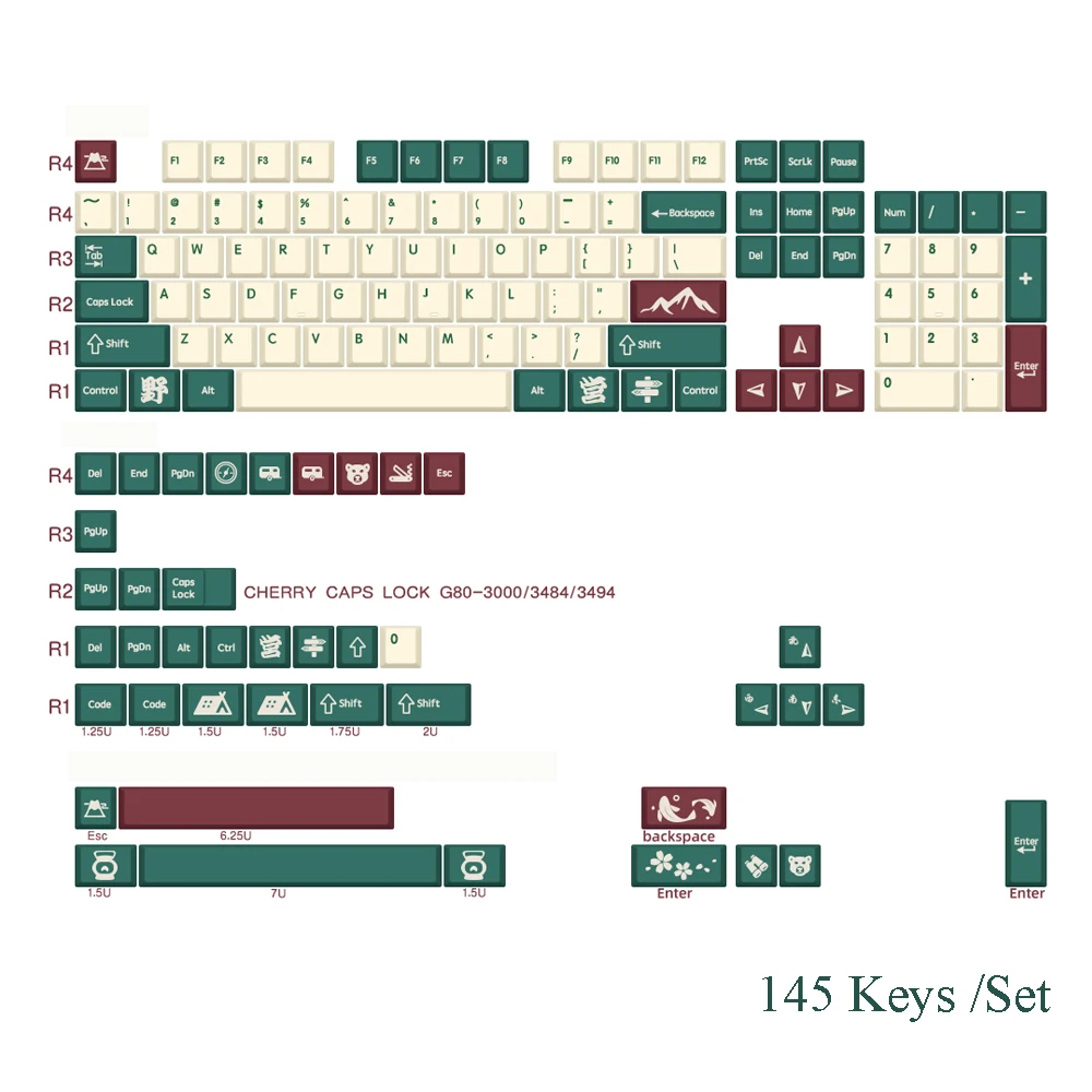 Camping PBT Keycaps For IKBC Filco Cherry Mx Switch Mechanical Gaming Keyboard Key Cap Sublimation Replace DIY