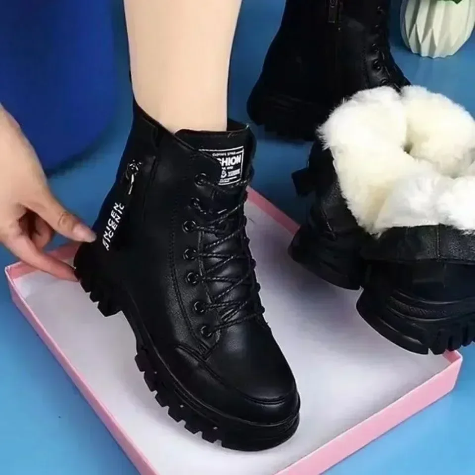 Shoes for Women Fashion Comfortable Casual Shoes Winter Warm Plus Velvet Shoes Women Thick-Soled Cotton Ankle Boots Sneaker