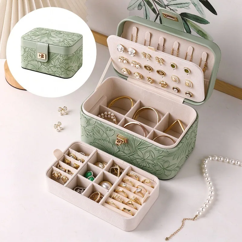 Leather Ring Storage Box Woman Necklace Organizer Case Portable Earring Bracelet Collection Boxes Travel Jewelry Packaging Box