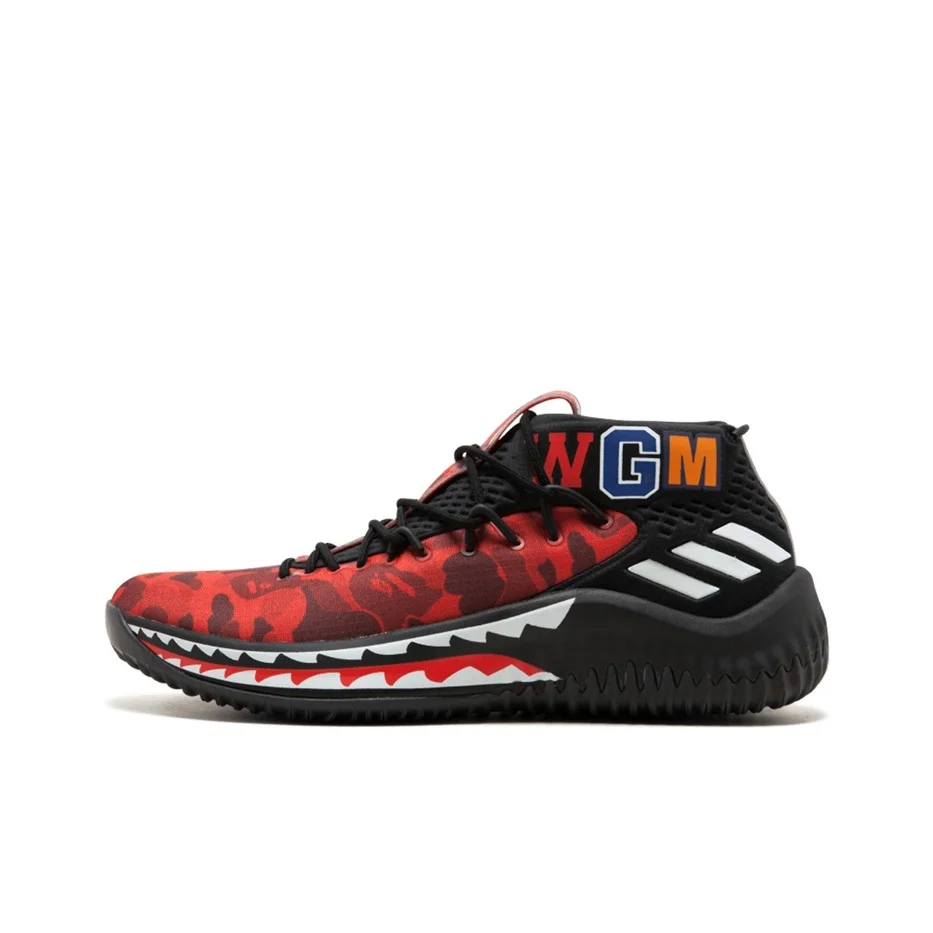 A BATHING APE X Adidas D Lillard 4 Basketball Shoes Unisex Low Top Red/Black AP9976