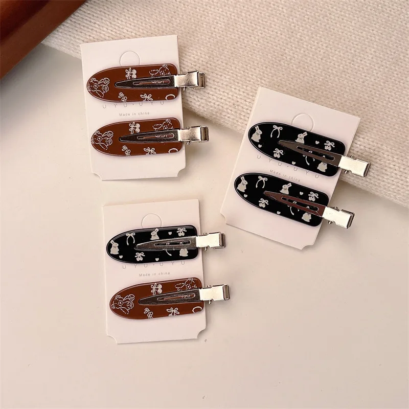 2pcs New Acrylic Bear Rabbit Seamless Clip Hair Accessories Girl Side Broken Hair Bangs Clip Hairpin Headdress