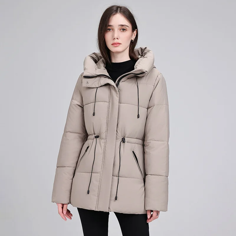 Autumn Winter Women Slim Thicken Parkas Female Warm Jacket Parkas Drawstring Waist Solid Slim Windproof Outwear Coats