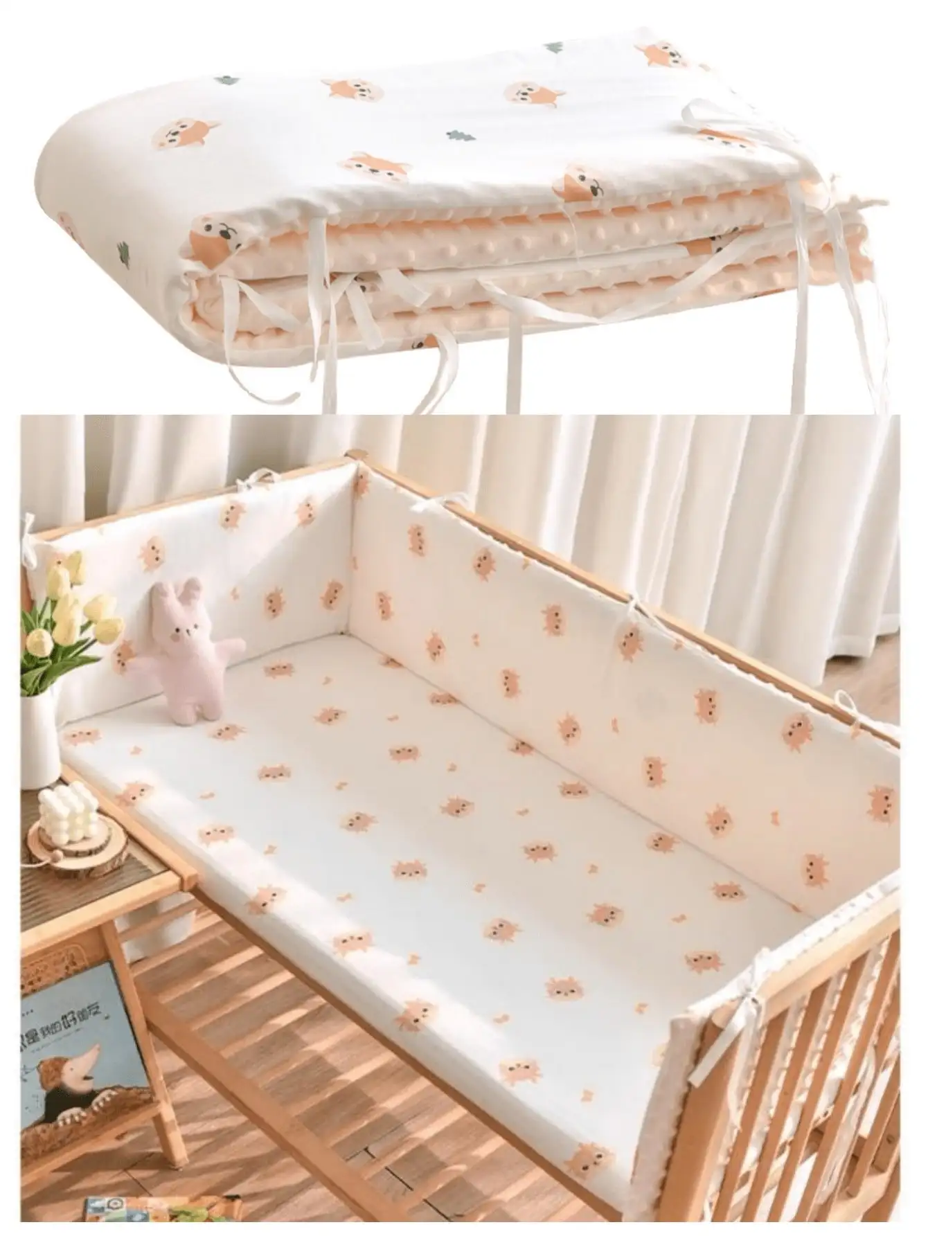 1pc Baby Crib Guard Rail Soft Padding,Infant Crib Bumper Liner,Cartoon Print Cushioned Bed Fence,1pc 120cm/180cm/200cm length