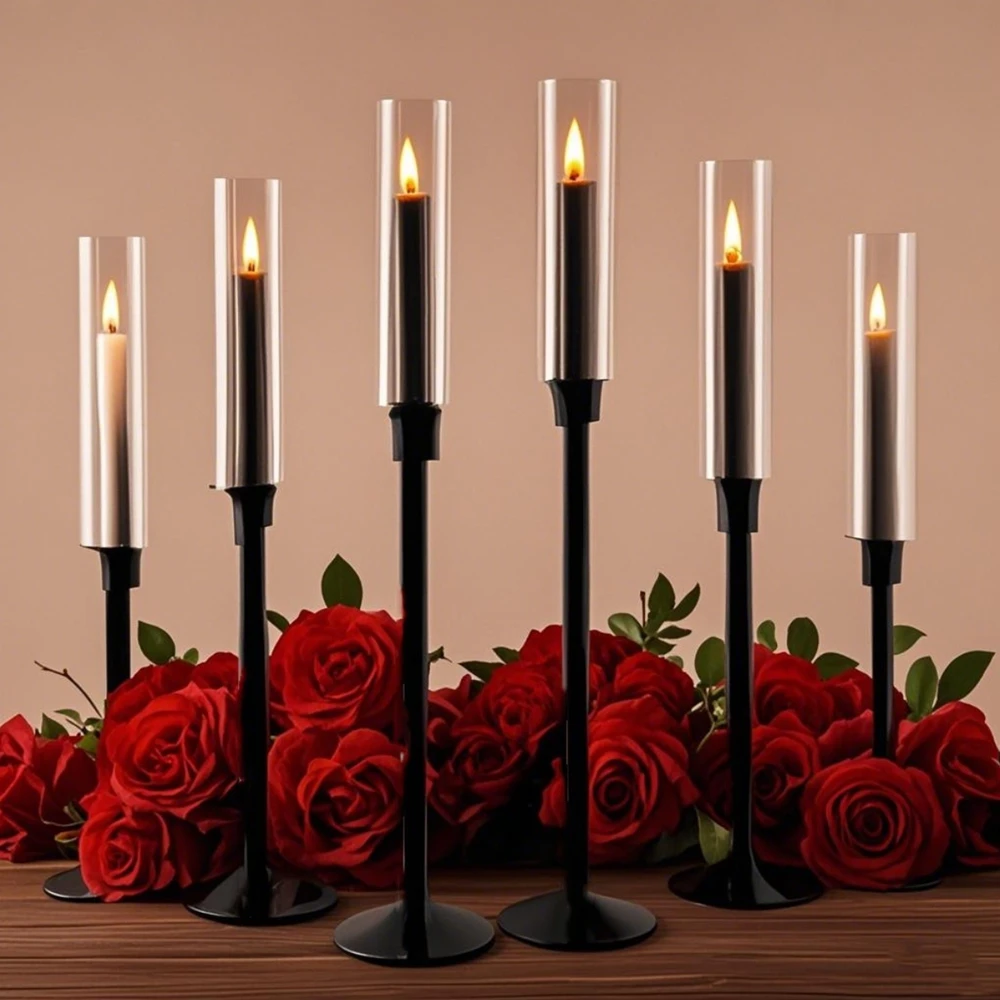 20sets/3pcs/set)white/slive/ Black Single arm Candle Holder Round Decoration Metal Wrought Iron Candlestick Wedding Table Center
