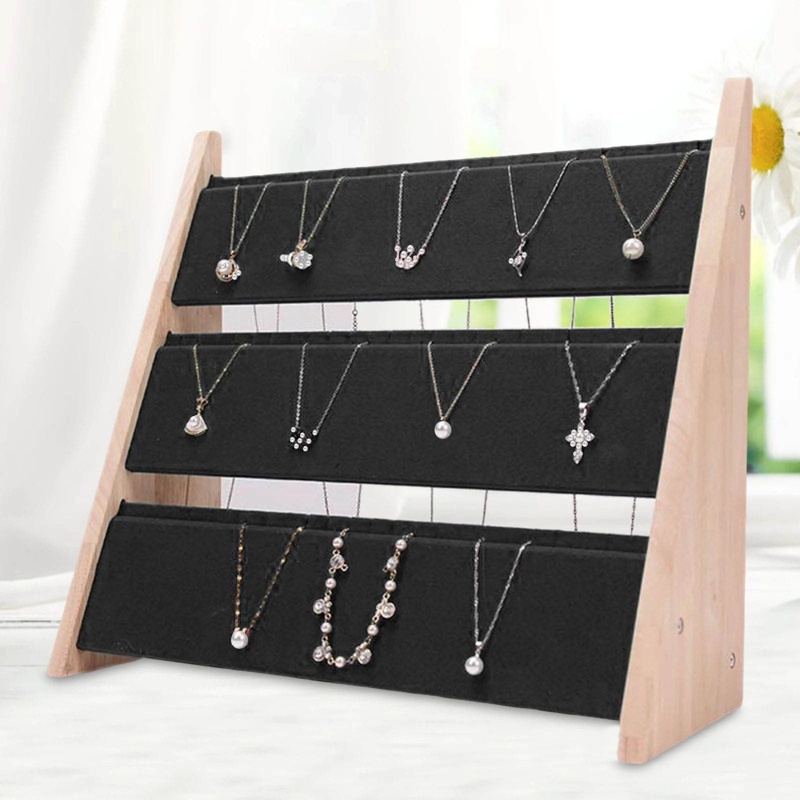Wood Necklace Display Holder Lightweight Jewelry Display Stand Storage Holder Chains Showcase Tray Organizer for Tabletop Home