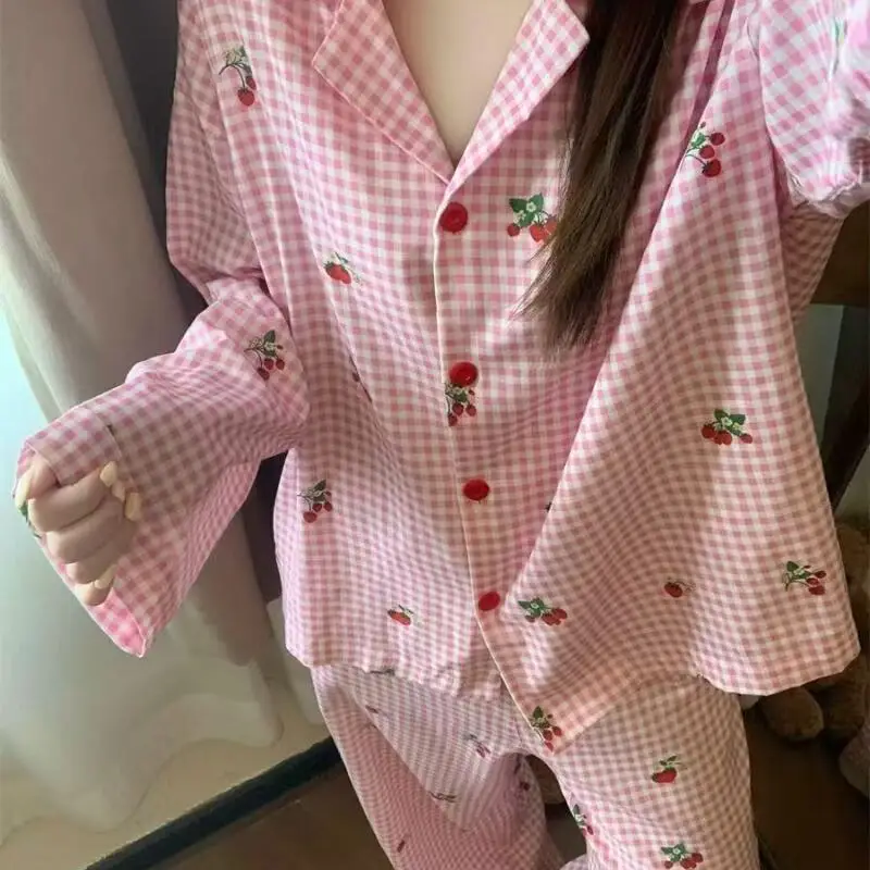 Fashionable and Fresh Women's Long Sleeved Long Pants Pajamas Spring New Cute and Sweet Girl Set Comfortable Student Home Clothe