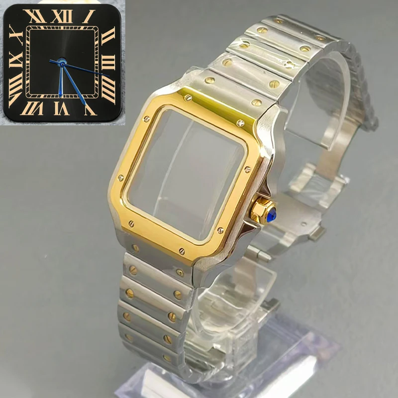 NH35 Case 38mm Square Santos Steel Case Mineral Coated Glass Fits for NH35 NH36 4R 7S26 Mechanical movement Replace Watch Case