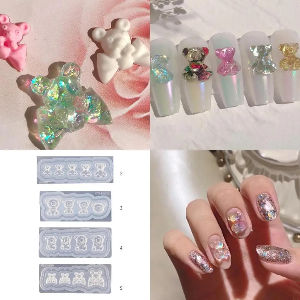 Nails Stencils Crystal Epoxy Resin Mold 3D Bear Mould Art Decor Sculpture Stamping Plate Silicone Carving Mold