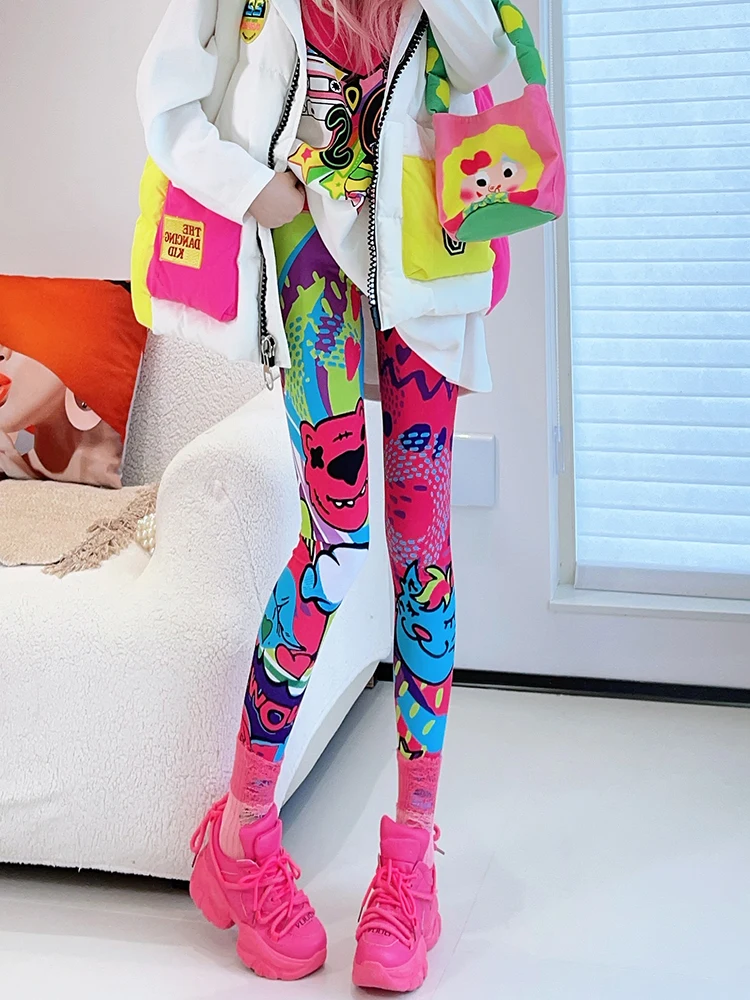 Thin Print Sports Yoga Fitness Women's Pants Fashionable Trendy Brand Elastic Base Layer Pants Nylon Spandex Blend