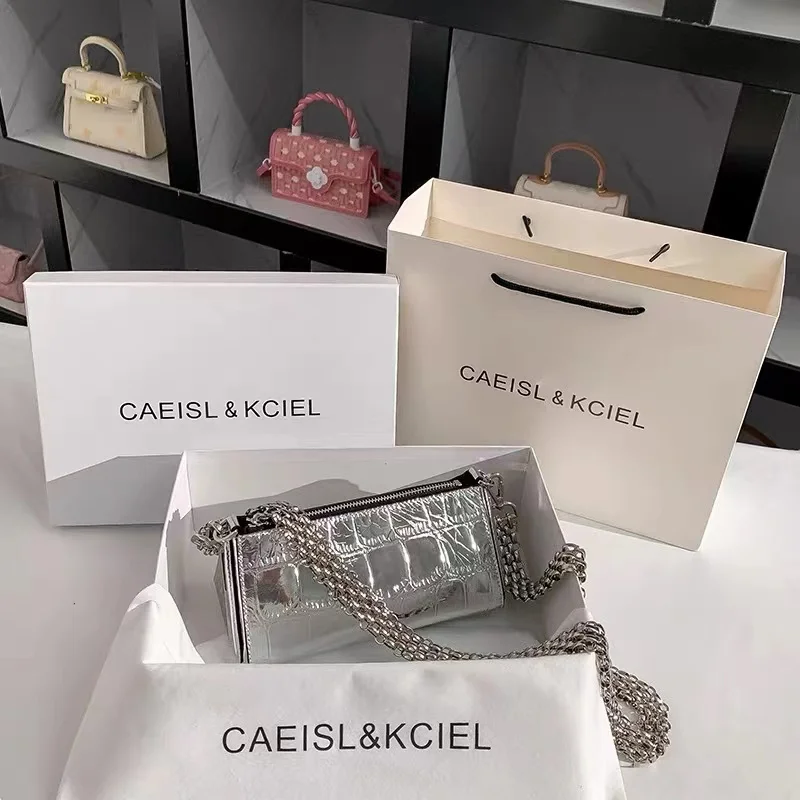 High Quality Silver Casual Bag Fashion Striped Square Bag Women Handbag Luxury Clutch Purse Female Shoulder Messenger Bag