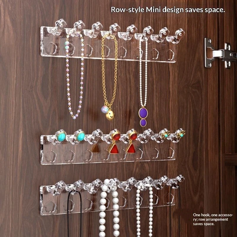 .New Sale-3Pcs Flower Acrylic Wall Mounted Earring Necklace Holder Jewelry Organizer Hanging Storage Rack For Door Back Wall