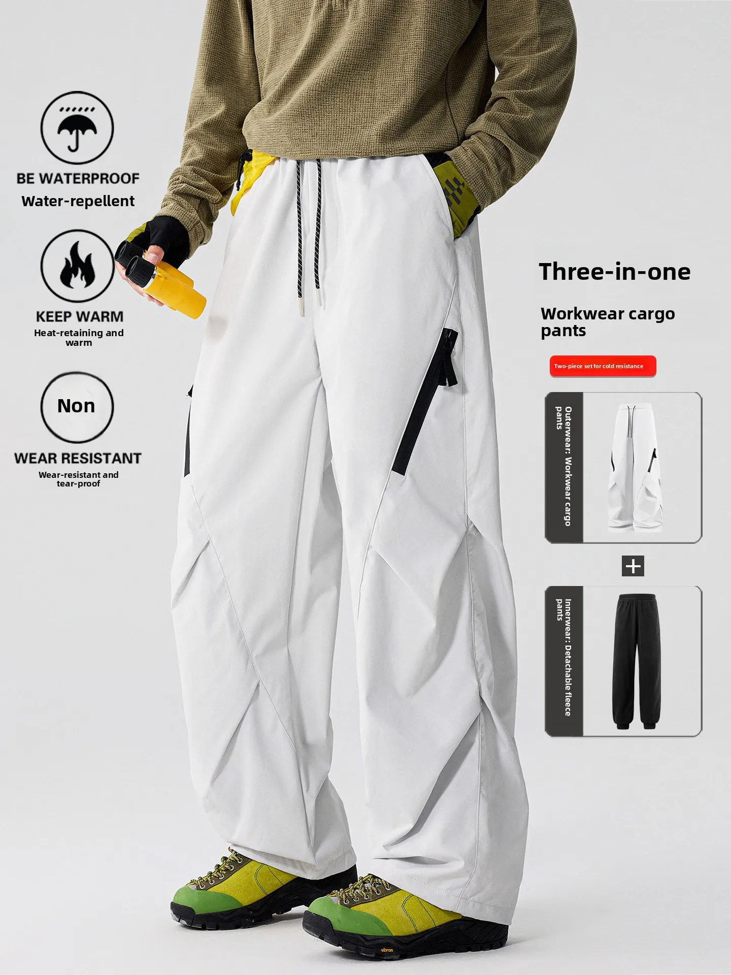 Three-in-One Detachable Soft  Outdoor Hiking Pants Men Women Windproof Waterproof Straight Leg Workwear Trousers
