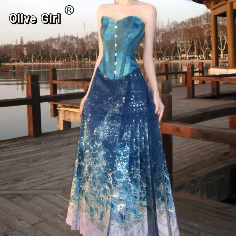 Olivegirl Wave Horse Face Skirt Woven Gold Imitation Flower High-end Chinese Style Banquet Date Women's Clothing