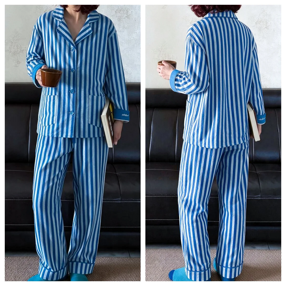 Women Soft Brushed Cotton Sleepwear, Cute Cartoon Print 2Pcs Pajama Set, Spring Autumn Long Sleeve Top and Pants Loungewear