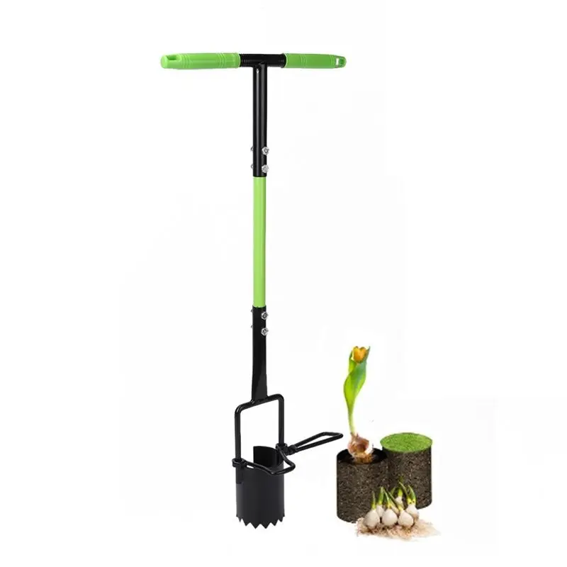A01F-Bulb Planter Tool Crocus Long Handled Transplanter Comfortable T-Shaped Handle Multi-Purpose Gardening Tool For Weeding