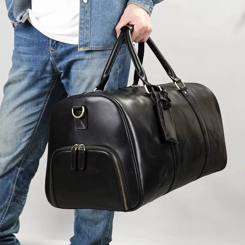 Vintage Men's Outdoor Travel Luggage MOCHILA Waterproof Suitcase with Zipper Leather Lightweight Portable